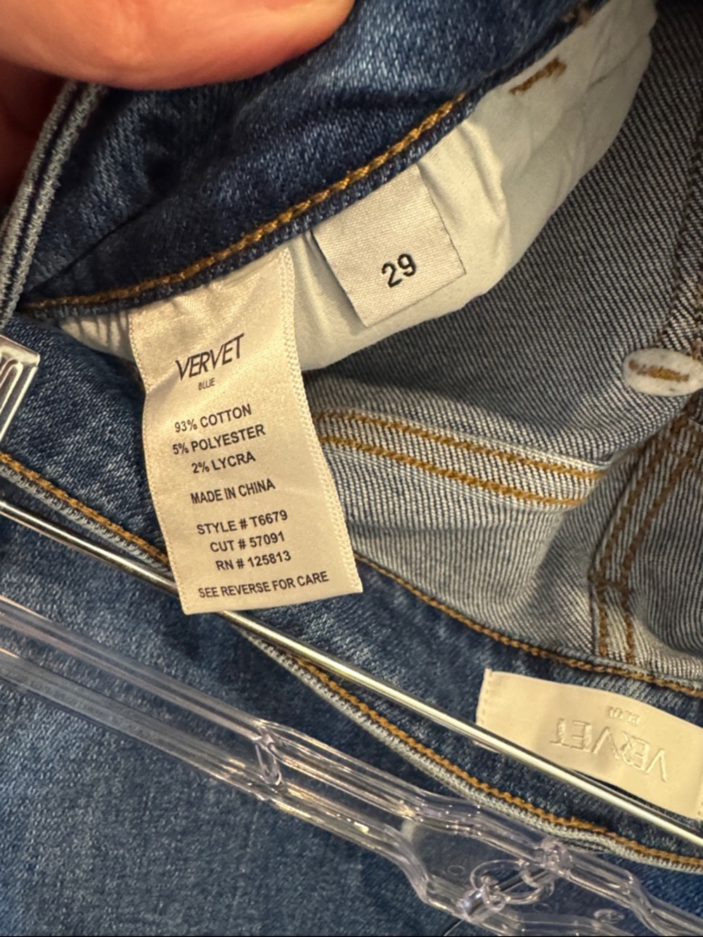 VERVET Blue Light Wash Denim Jeans with Mustard Top Accent - Picture 8 of 8
